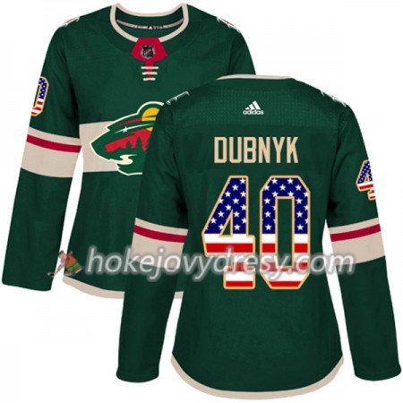 Dámské Hokejový Dres Minnesota Wild Devan Dubnyk 40 2017-2018 USA Flag Fashion Zelená Adidas Authentic
